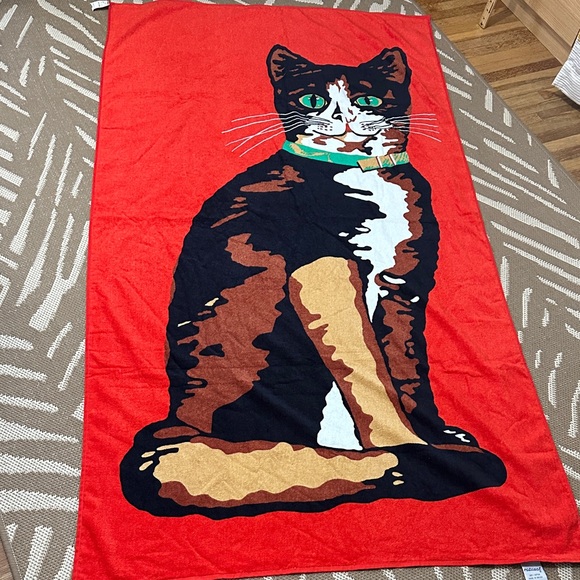 Vintage Hilasal Happy Cat Colorful Beach Towel 100% Cotton Made In Mexico NWT - Picture 1 of 14